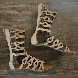BAMBOO Beige Tan Gladiator Sandals With Zipper Size 9 Womens Strappy Sandals